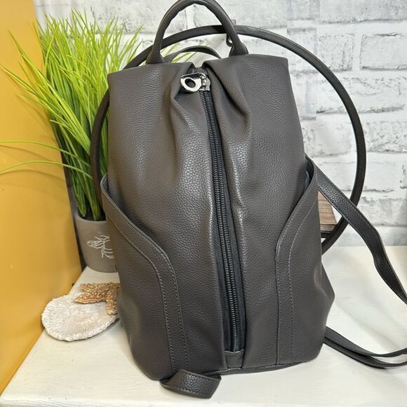 Vegan Leather “Split” Backpack, Gray - Picture 1 of 6